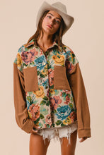 Load image into Gallery viewer, BiBi Knit and Woven Vintage Floral Print Jacket in Camel
