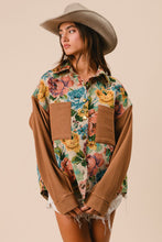 Load image into Gallery viewer, BiBi Knit and Woven Vintage Floral Print Jacket in Camel
