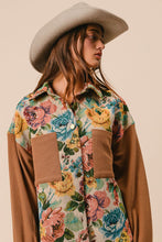 Load image into Gallery viewer, BiBi Knit and Woven Vintage Floral Print Jacket in Camel
