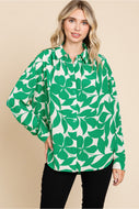 Jodifl Two Toned Floral Printed Long Sleeve Top in Green FINAL SALE