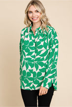 Load image into Gallery viewer, Jodifl Two Toned Floral Printed Long Sleeve Top in Green
