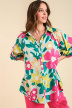 Load image into Gallery viewer, Umgee Mixed Print Collared Button Up Tunic Top in Mint Mix Top Umgee   
