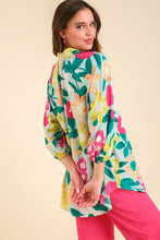 Load image into Gallery viewer, Umgee Mixed Print Collared Button Up Tunic Top in Mint Mix Top Umgee   
