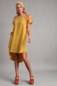 Umgee Linen Short Sleeve Embroidery Dress in Honey Dress Umgee   