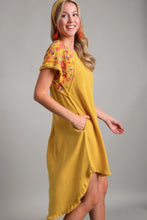 Load image into Gallery viewer, Umgee Linen Short Sleeve Embroidery Dress in Honey Dress Umgee   
