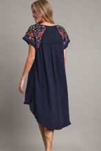 Load image into Gallery viewer, Umgee Linen Short Sleeve Embroidery Dress in Navy Dress Umgee   
