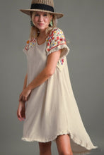 Load image into Gallery viewer, Umgee Linen Short Sleeve Embroidery Dress in Oatmeal Dress Umgee   
