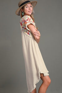 Umgee Linen Short Sleeve Embroidery Dress in Oatmeal Dress Umgee   