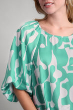 Load image into Gallery viewer, Umgee Satin Round Neck Geometric Print Top In Lagoon Mix Tops Umgee   
