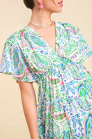 Umgee Paisley Print Tiered Midi Dress in Green Mix Dress Umgee   