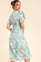 Umgee Paisley Print Tiered Midi Dress in Green Mix Dress Umgee   