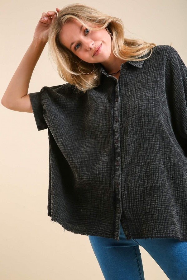 Umgee Gauze Button Down Top in Ash ON ORDER Top Umgee   