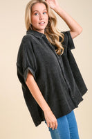 Umgee Gauze Button Down Top in Ash Top Umgee   