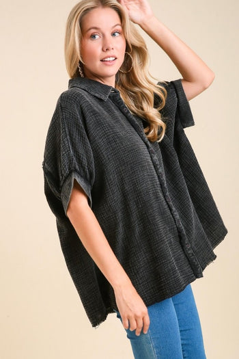 Umgee Gauze Button Down Top in Ash Top Umgee   