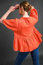 Load image into Gallery viewer, Umgee Cotton Gauze Floral Embroidery BabyDoll Top in Orange Red  Umgee   
