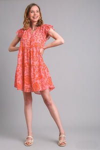 Umgee Flower Print Dress with Satin Tape Details in Light Pink Mix Dress Umgee   