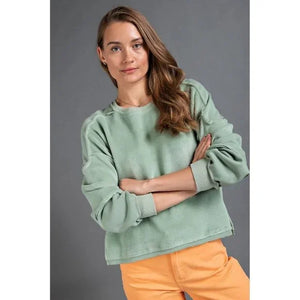 Easel Terry Knit Boxy Pullover in Sage Shirts & Tops Easel   