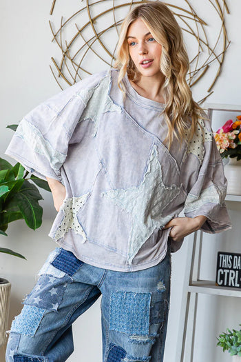 Oli & Hali OVERSIZED Star Patched Top in Blue