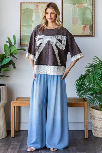 Oli & Hali OVERSIZED Ribbon Bow Patchwork Top in Black