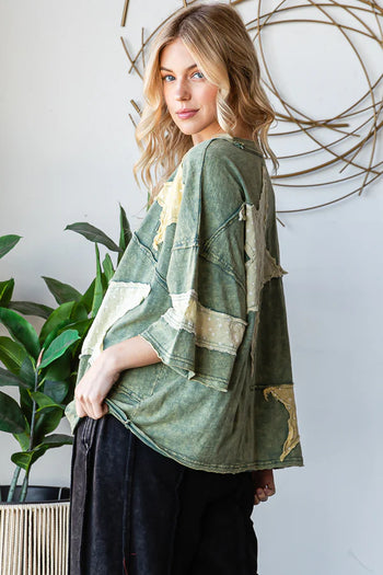 Oli & Hali OVERSIZED Star Patched Top in Green
