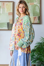 Load image into Gallery viewer, Oli &amp; Hali Mixed Print Button Front Top in Green Combo
