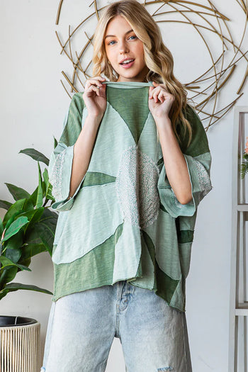 Oli & Hali OVERSIZED Large Patchwork Daisy Top in Green