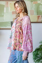 Load image into Gallery viewer, Oli &amp; Hali Mixed Print Button Front Top in Purple Combo
