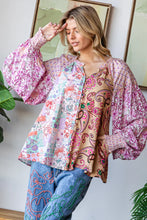 Load image into Gallery viewer, Oli &amp; Hali Mixed Print Button Front Top in Purple Combo
