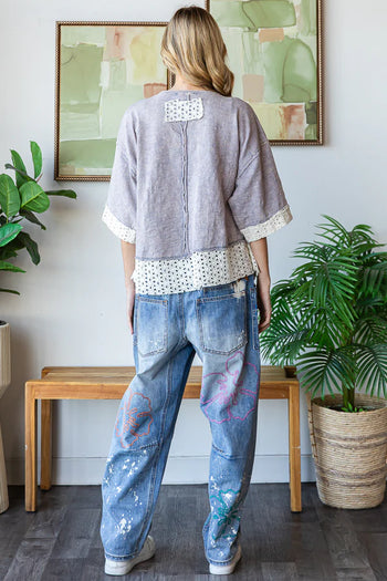 Oli & Hali OVERSIZED Ribbon Bow Patchwork Top in Lavender Blue