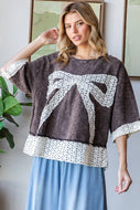 Oli & Hali OVERSIZED Ribbon Bow Patchwork Top in Black
