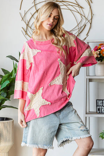 Oli & Hali OVERSIZED Star Patched Top in Hot Pink