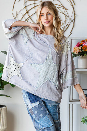 Oli & Hali OVERSIZED Star Patched Top in Blue