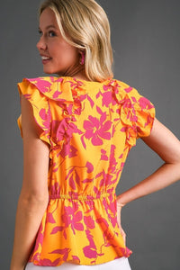 Umgee Floral Print Top with Elastic Waist in Sunray Mix-FINAL SALE Top Umgee   