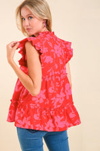 Load image into Gallery viewer, Umgee Split Neck Graphic Floral Print Top in Red Mix Top Umgee   
