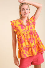 Load image into Gallery viewer, Umgee Split Neck Graphic Floral Print Top in Sunray Mix-FINAL SALE Top Umgee   

