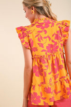 Load image into Gallery viewer, Umgee Split Neck Graphic Floral Print Top in Sunray Mix-FINAL SALE Top Umgee   

