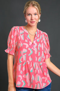 Umgee Multi Color Leopard Print Top in Flamingo  Umgee   