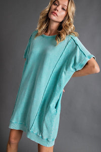 Easel Mineral Wash T Shirt Dress in Aqua Dress Easel   