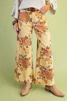 Easel Floral Washed Twill Pants in Camel