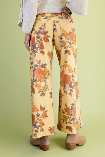 Easel Floral Washed Twill Pants in Camel