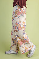 Easel Floral Washed Twill Pants in Khaki