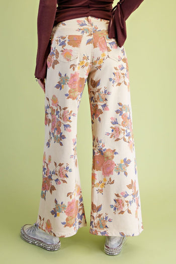 Easel Floral Washed Twill Pants in Khaki