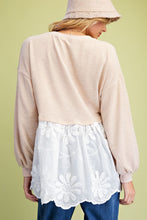 Load image into Gallery viewer, Easel Mixed Fabric Lace Bottom Tunic Top in Beige
