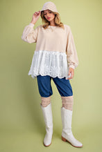 Load image into Gallery viewer, Easel Mixed Fabric Lace Bottom Tunic Top in Beige
