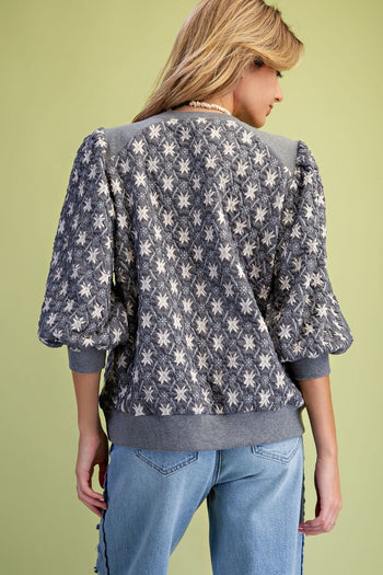 Easel Quilted Banded Bottom Top in Charcoal