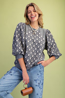 Easel Quilted Banded Bottom Top in Charcoal