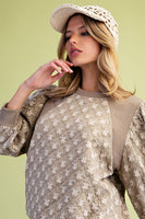 Easel Quilted Banded Bottom Top in Mushroom