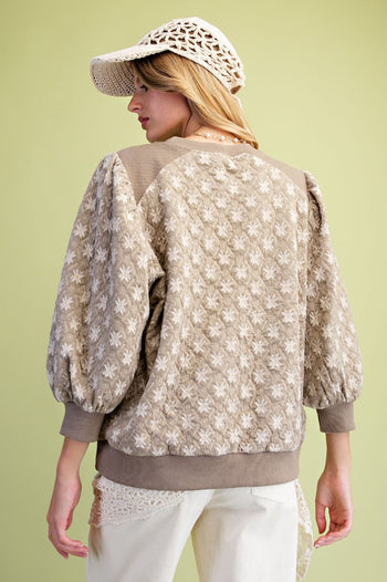 Easel Quilted Banded Bottom Top in Mushroom