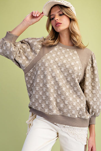 Easel Quilted Banded Bottom Top in Mushroom
