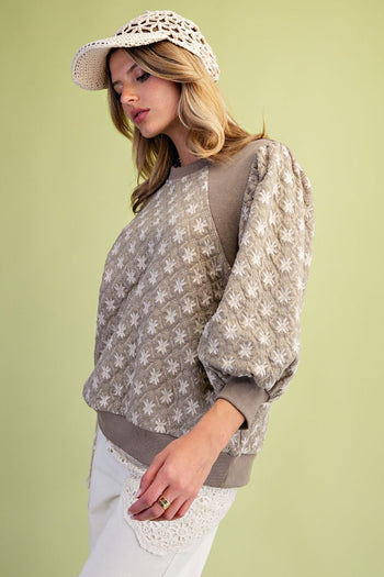 Easel Quilted Banded Bottom Top in Mushroom